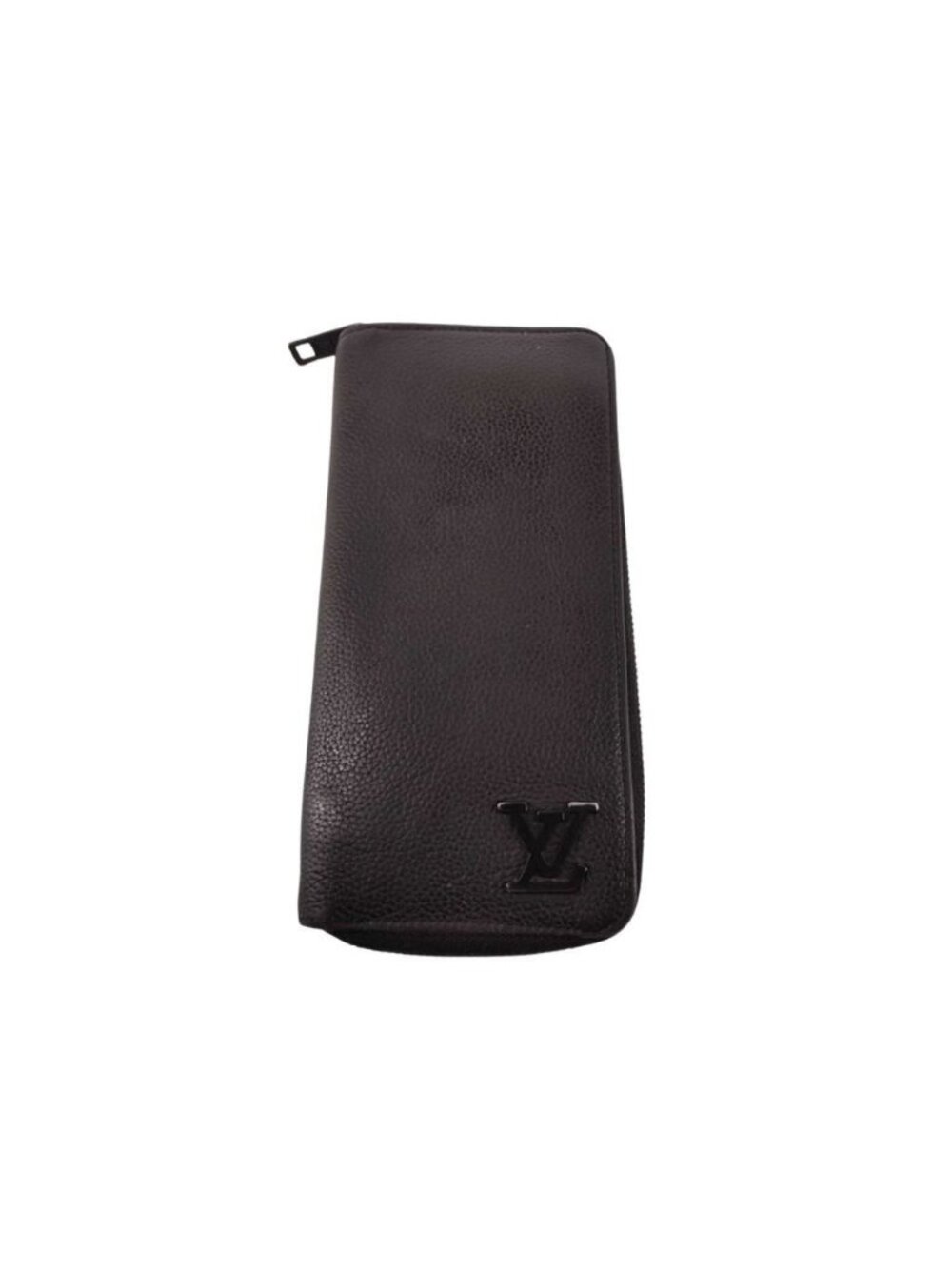 Louis Vuitton Wallet Aerogram Zippy Vertical Black Leather Zip Around Silver